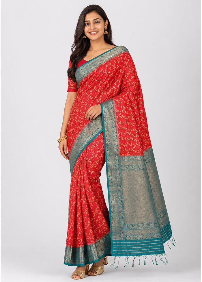 Pink Dupion Silk Saree With Blouse Piece