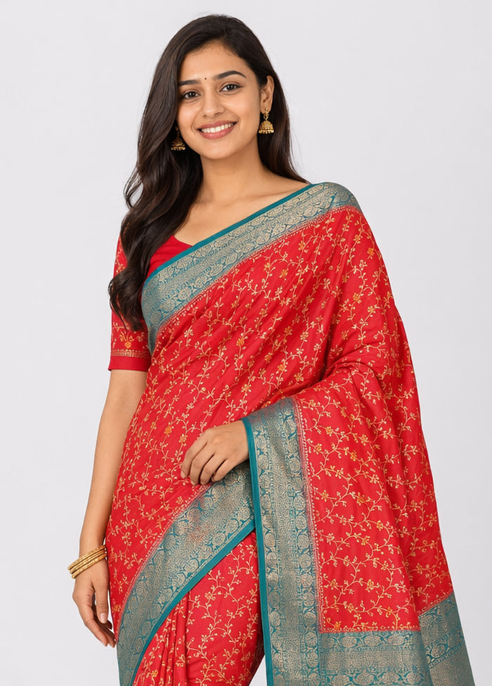 Pink Dupion Silk Saree With Blouse Piece