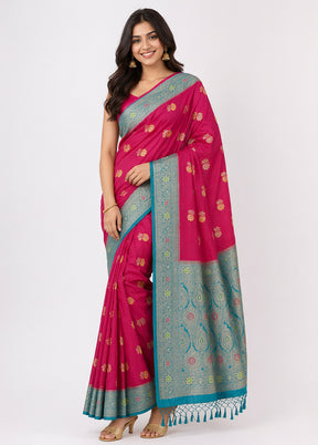 Pink Dupion Silk Saree With Blouse Piece