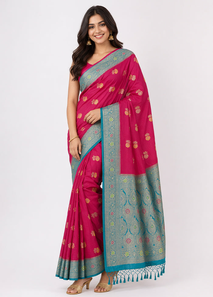 Pink Dupion Silk Saree With Blouse Piece