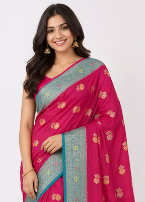 Pink Dupion Silk Saree With Blouse Piece