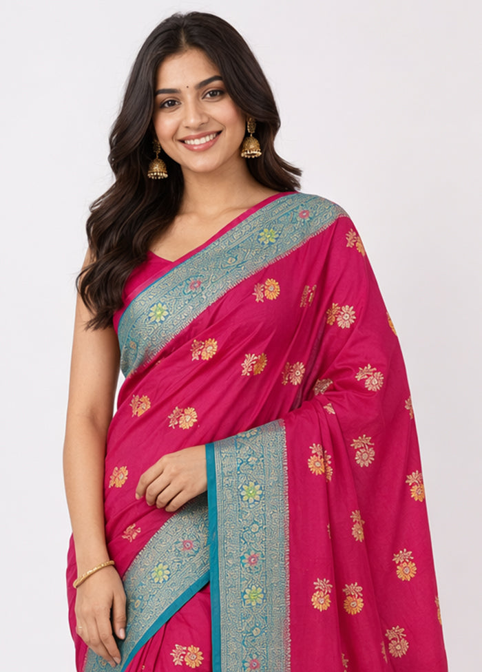 Pink Dupion Silk Saree With Blouse Piece