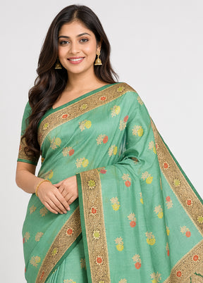 Green Dupion Silk Saree With Blouse Piece