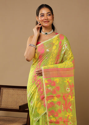 Green Jamdani Cotton Saree Without Blouse Piece
