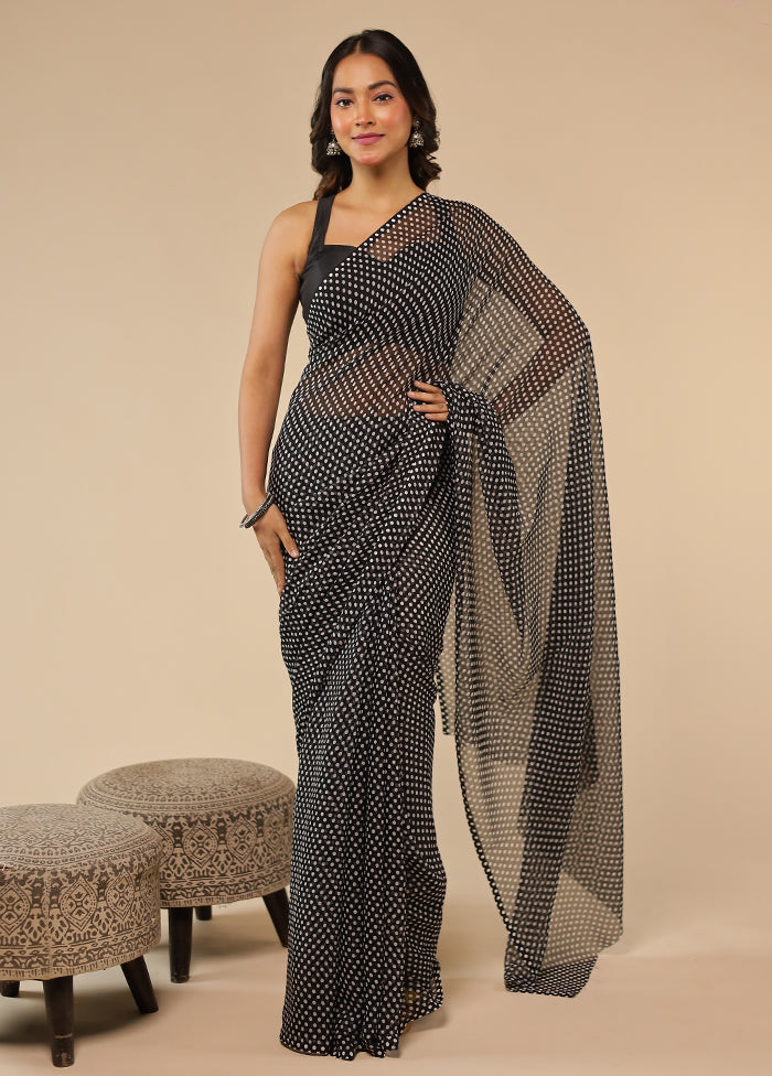 Black Chiffon Silk Saree With Blouse Piece