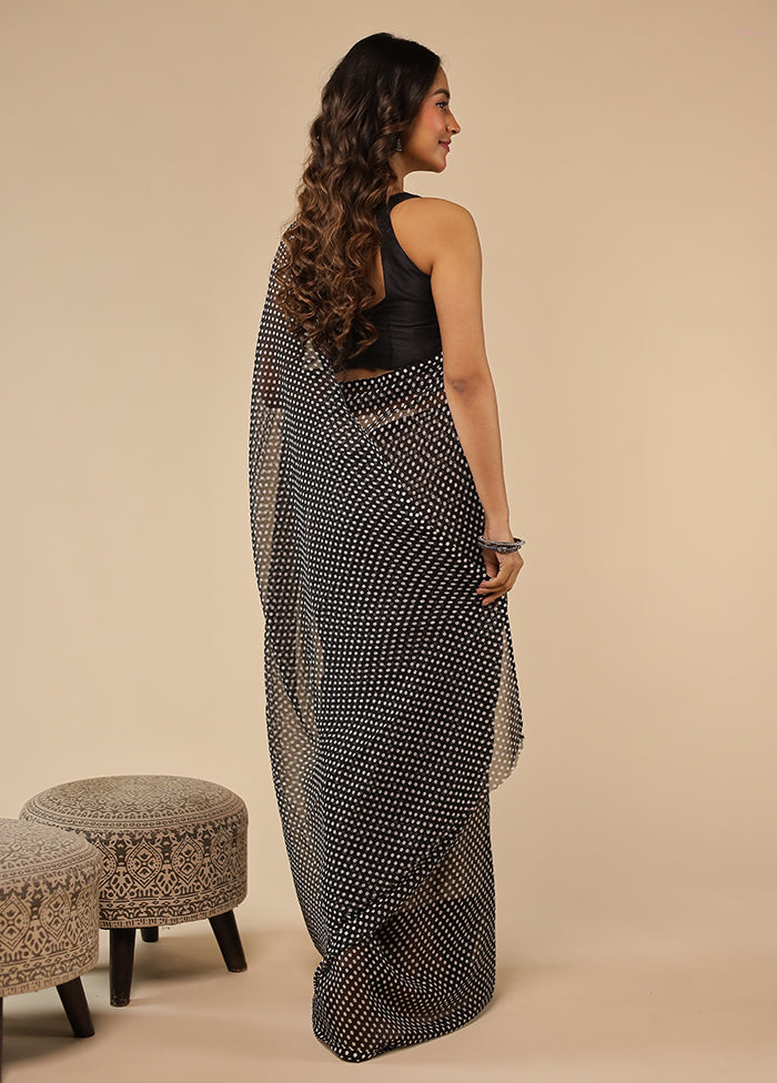 Black Chiffon Silk Saree With Blouse Piece