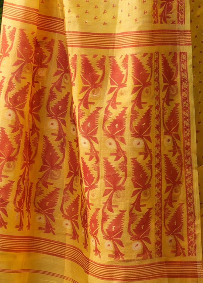 Yellow Jamdani Cotton Saree Without Blouse Piece