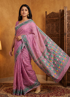 Pink Jamdani Cotton Saree Without Blouse Piece