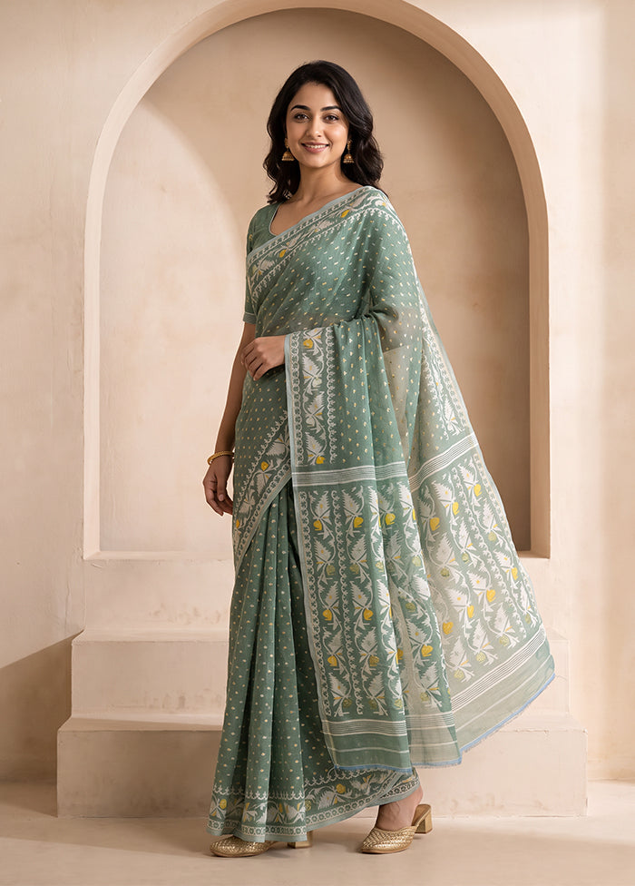 Green Jamdani Cotton Saree Without Blouse Piece