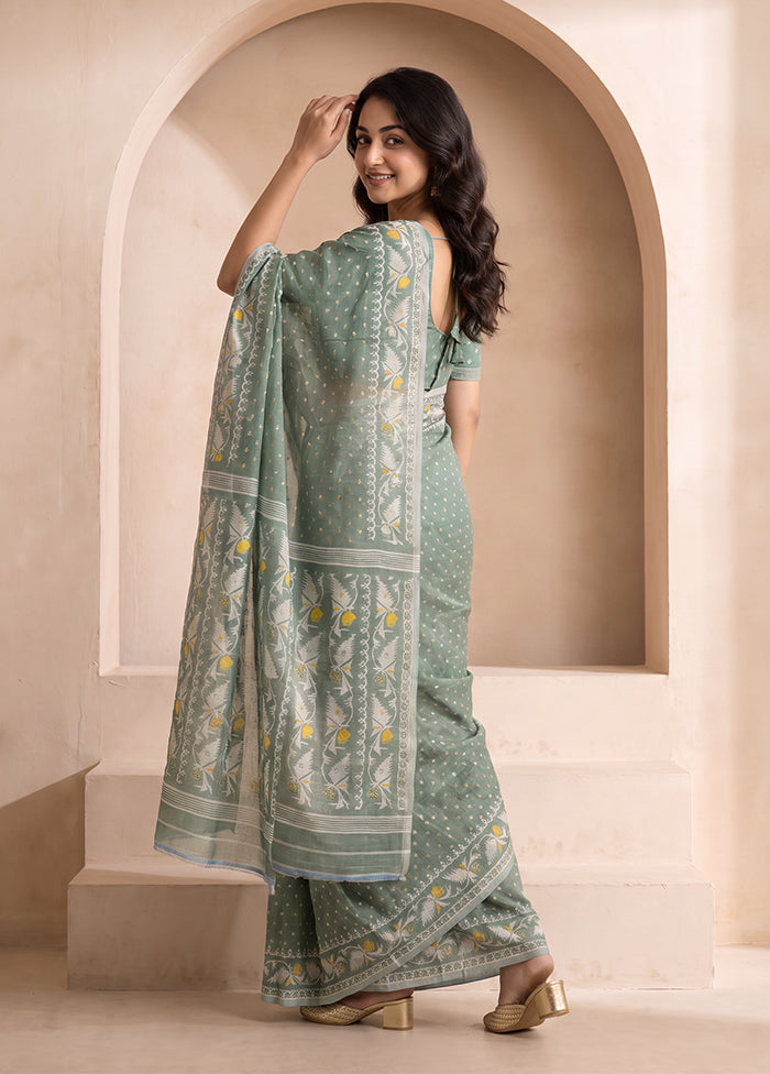 Green Jamdani Cotton Saree Without Blouse Piece