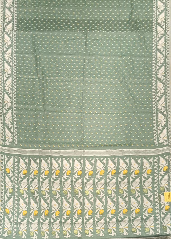 Green Jamdani Cotton Saree Without Blouse Piece