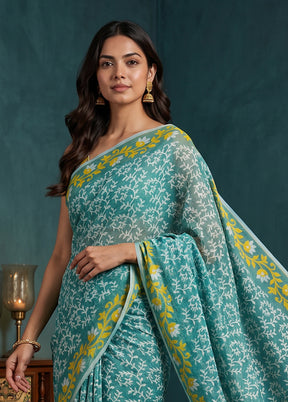 Blue Jamdani Cotton Saree Without Blouse Piece