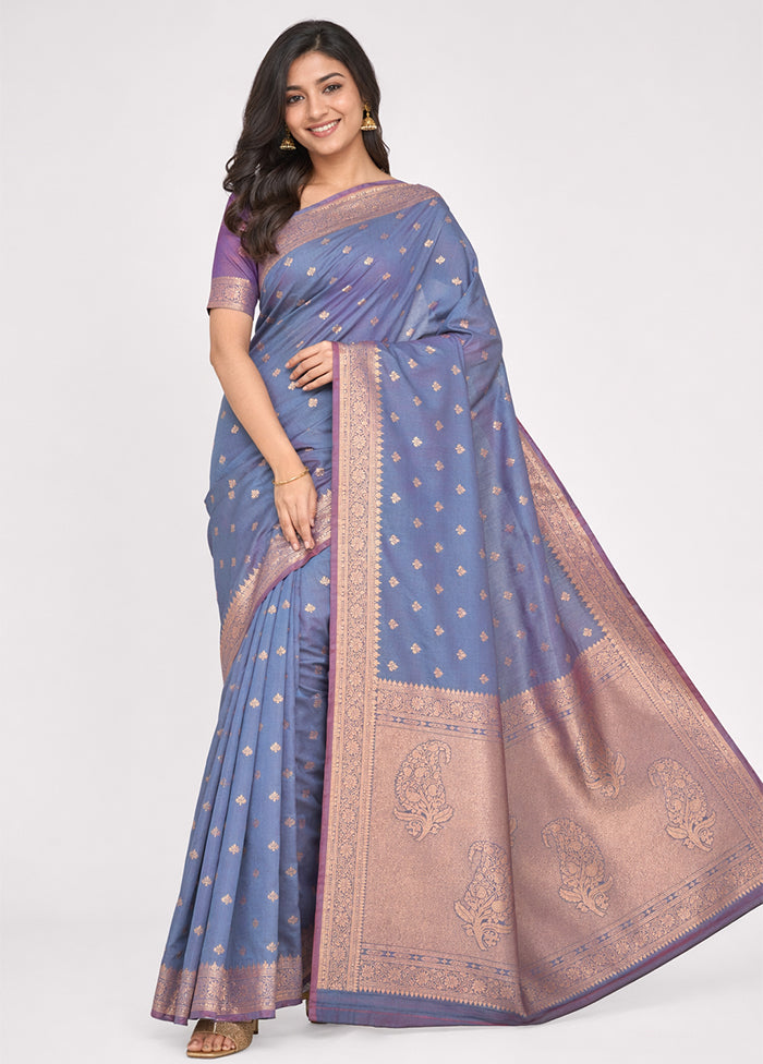Purple Dupion Silk Saree With Blouse Piece