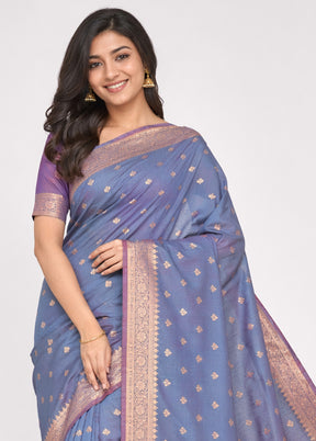 Purple Dupion Silk Saree With Blouse Piece