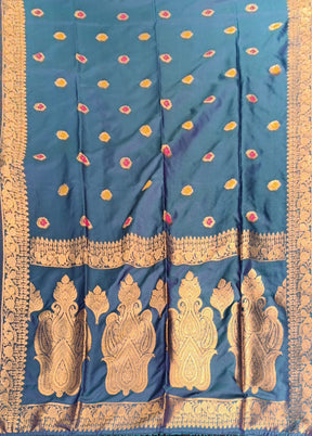Blue Dupion Silk Saree With Blouse Piece