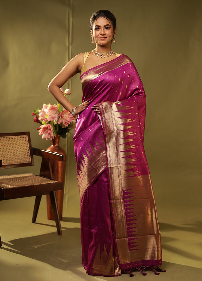 Purple Dupion Silk Saree With Blouse Piece