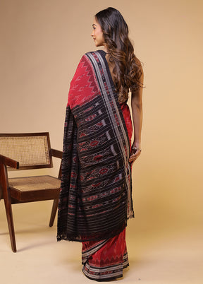 Red Bomkai Silk Saree Without Blouse Piece
