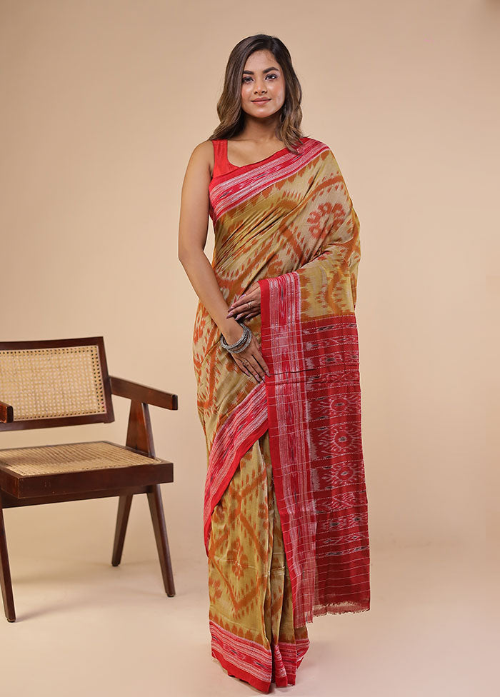 Cream Bomkai Silk Saree Without Blouse Piece