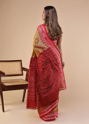 Cream Bomkai Silk Saree Without Blouse Piece