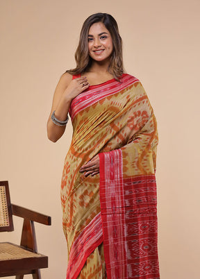Cream Bomkai Silk Saree Without Blouse Piece