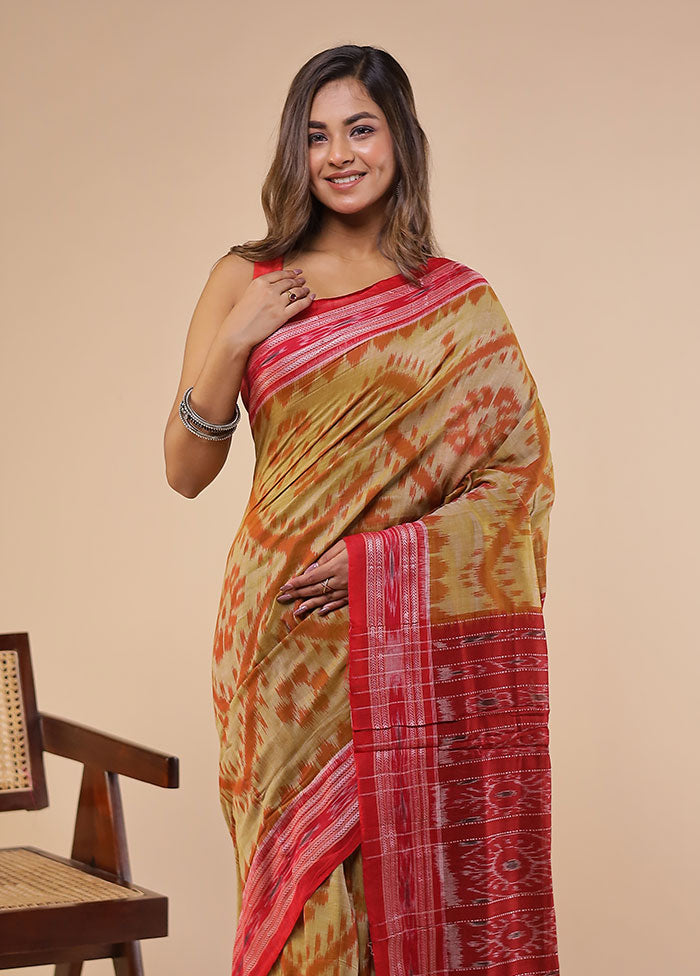 Cream Bomkai Silk Saree Without Blouse Piece