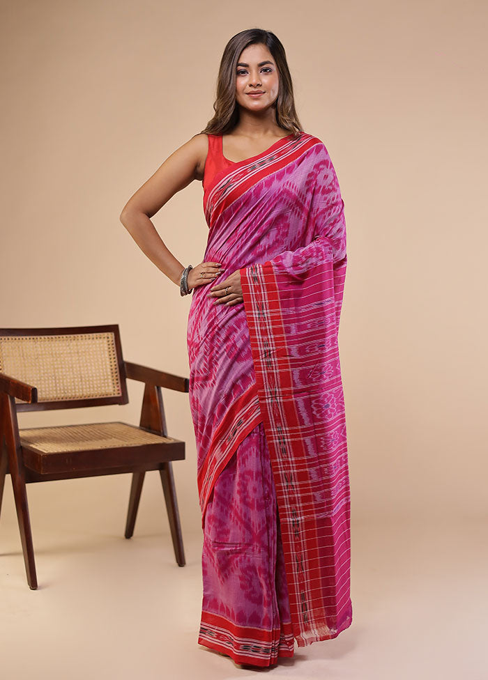 Pink Bomkai Silk Saree Without Blouse Piece