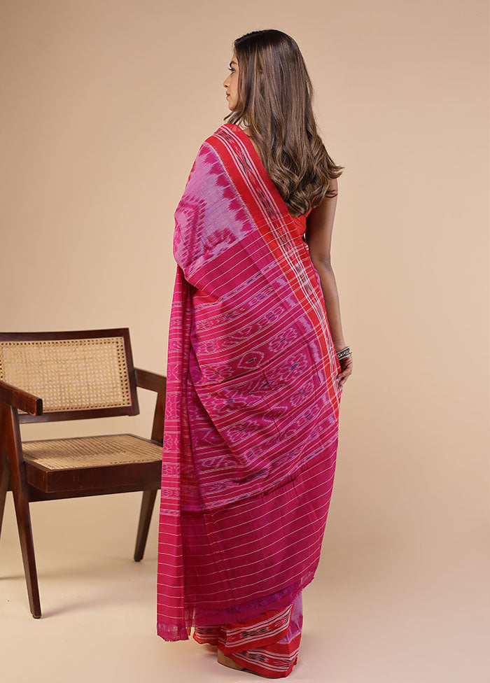 Pink Bomkai Silk Saree Without Blouse Piece
