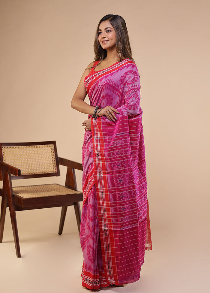 Pink Bomkai Silk Saree Without Blouse Piece