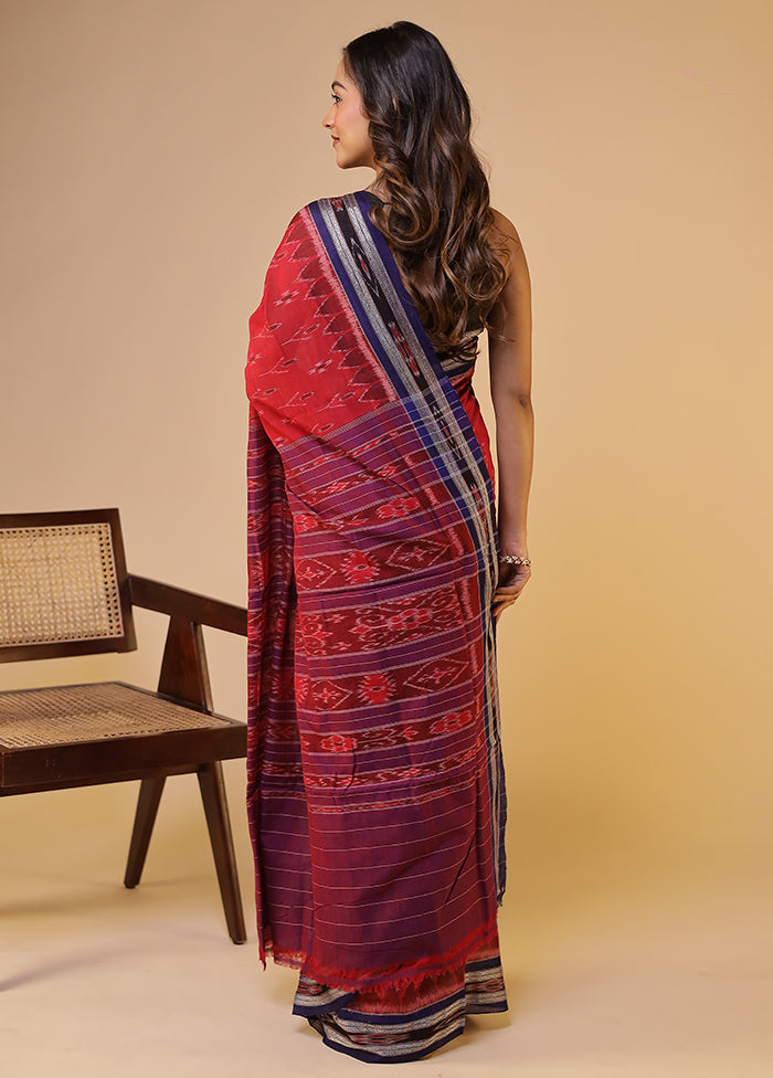 Red Bomkai Silk Saree Without Blouse Piece