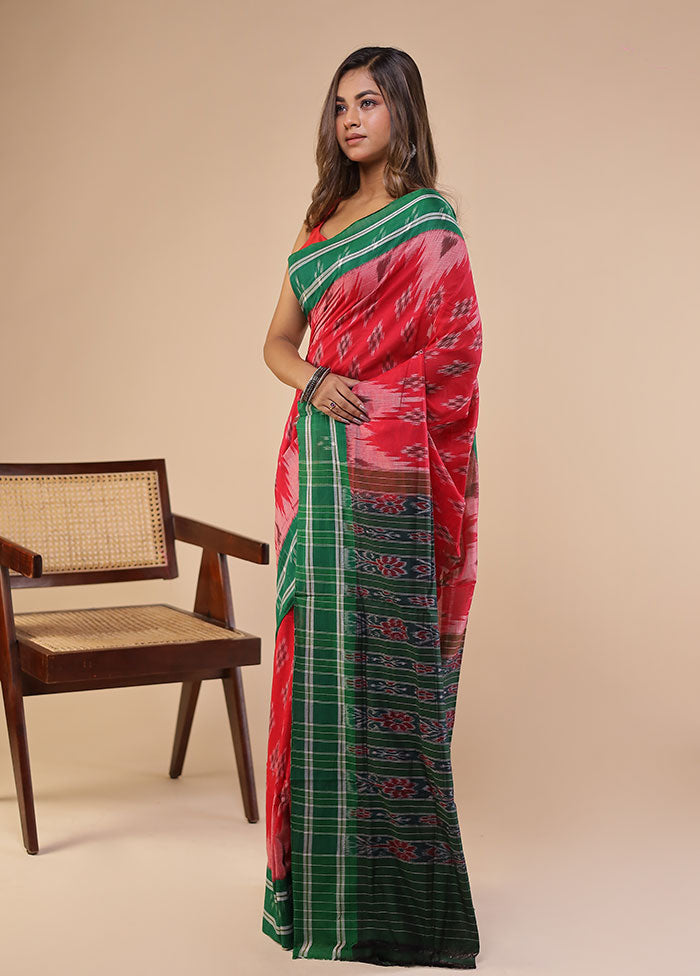Red Bomkai Silk Saree Without Blouse Piece