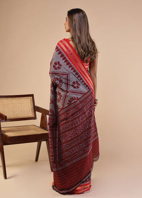 Grey Bomkai Silk Saree Without Blouse Piece
