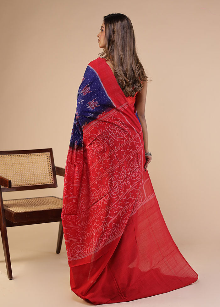 Blue Handloom Bomkai Pure Silk Saree With Blouse Piece
