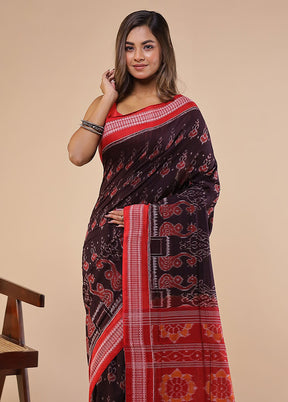 Maroon Handloom Bomkai Pure Silk Saree With Blouse Piece
