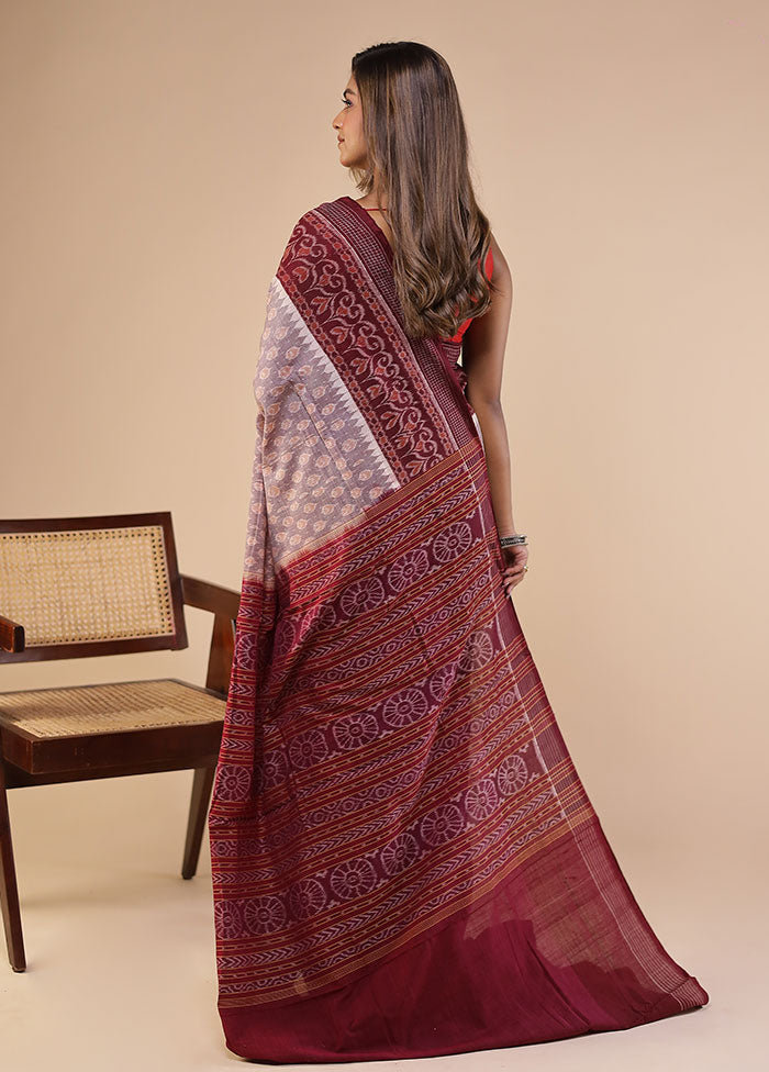 Grey Handloom Bomkai Pure Silk Saree With Blouse Piece