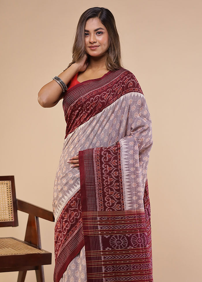Grey Handloom Bomkai Pure Silk Saree With Blouse Piece