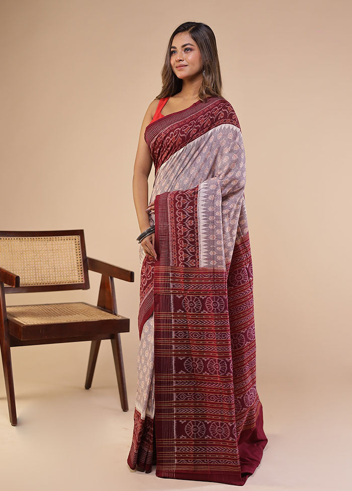 Grey Handloom Bomkai Pure Silk Saree With Blouse Piece