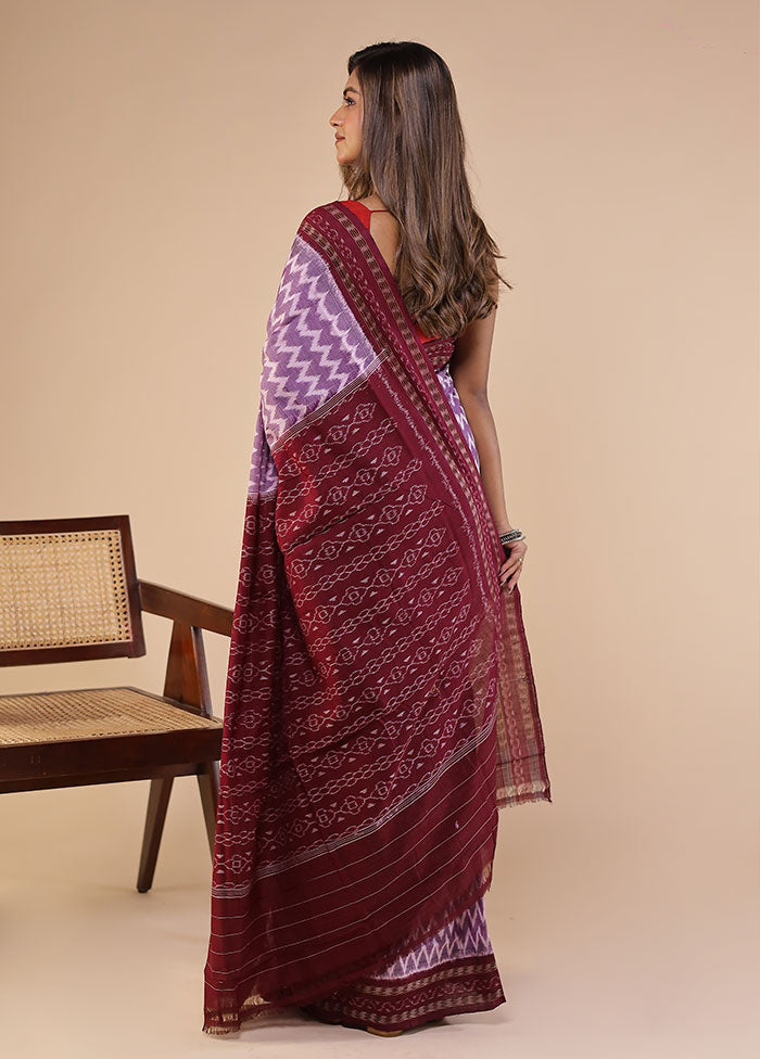 Purple Handloom Bomkai Pure Silk Saree With Blouse Piece