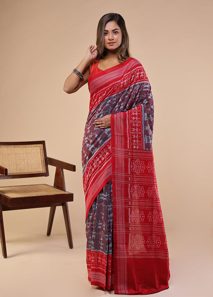 Maroon Handloom Bomkai Pure Silk Saree With Blouse Piece