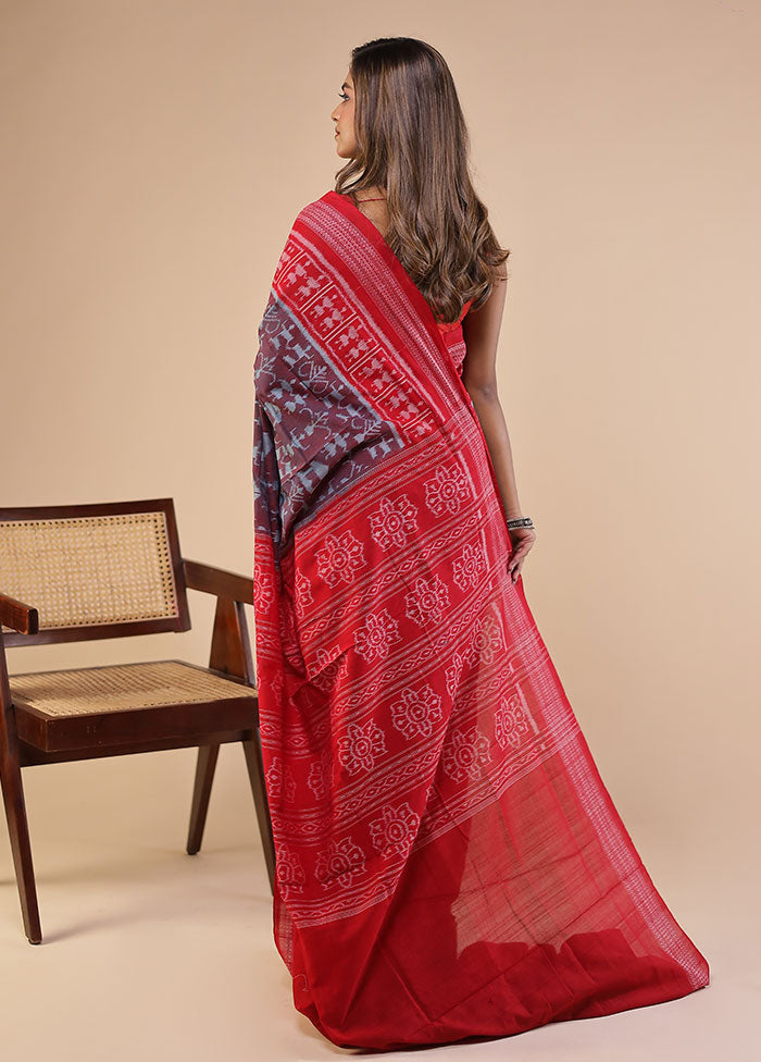 Maroon Handloom Bomkai Pure Silk Saree With Blouse Piece