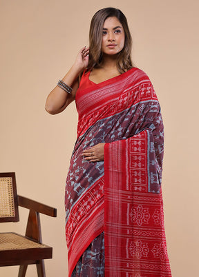 Maroon Handloom Bomkai Pure Silk Saree With Blouse Piece