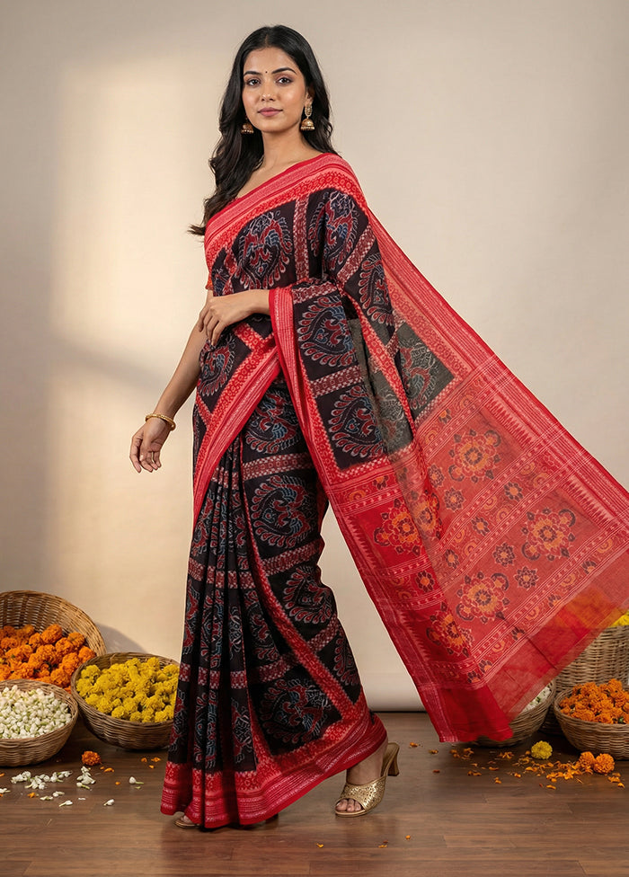 Brown Handloom Bomkai Pure Silk Saree With Blouse Piece