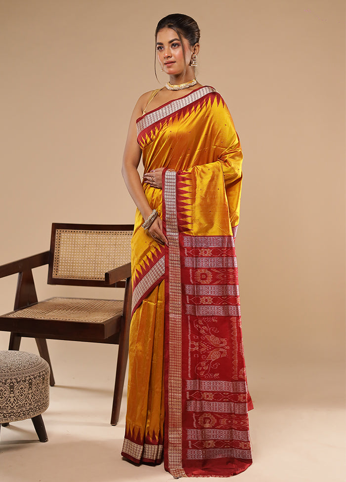 Yellow Handloom Bomkai Pure Silk Saree With Blouse Piece
