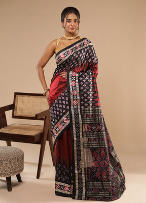 Red Handloom Bomkai Pure Silk Saree With Blouse Piece