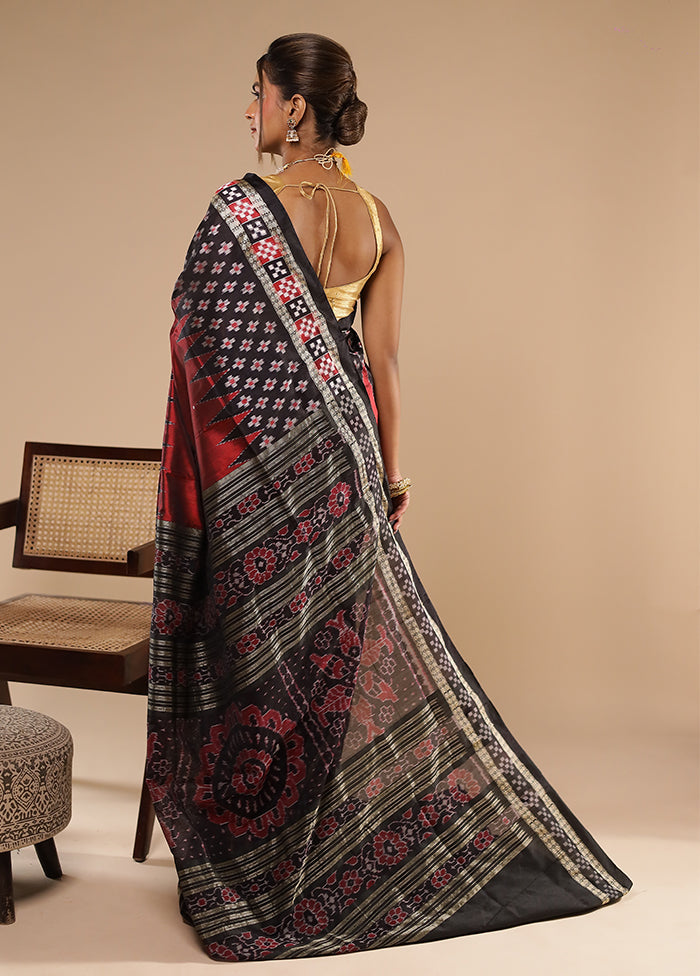 Red Handloom Bomkai Pure Silk Saree With Blouse Piece