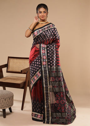Red Handloom Bomkai Pure Silk Saree With Blouse Piece