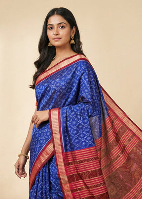 Blue Handloom Bomkai Pure Silk Saree With Blouse Piece