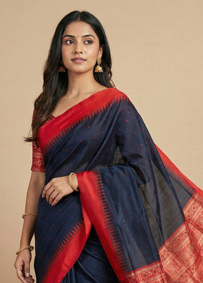 Black Handloom Bomkai Pure Silk Saree With Blouse Piece