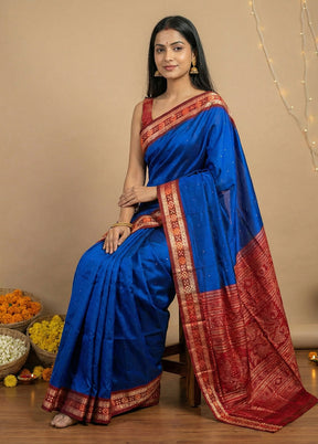 Blue Handloom Bomkai Pure Silk Saree With Blouse Piece