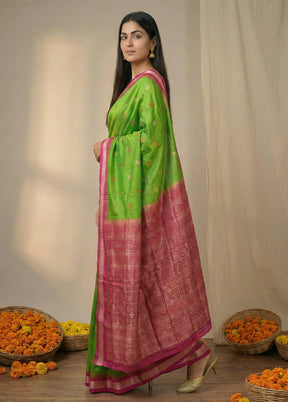 Green Handloom Bomkai Pure Silk Saree With Blouse Piece
