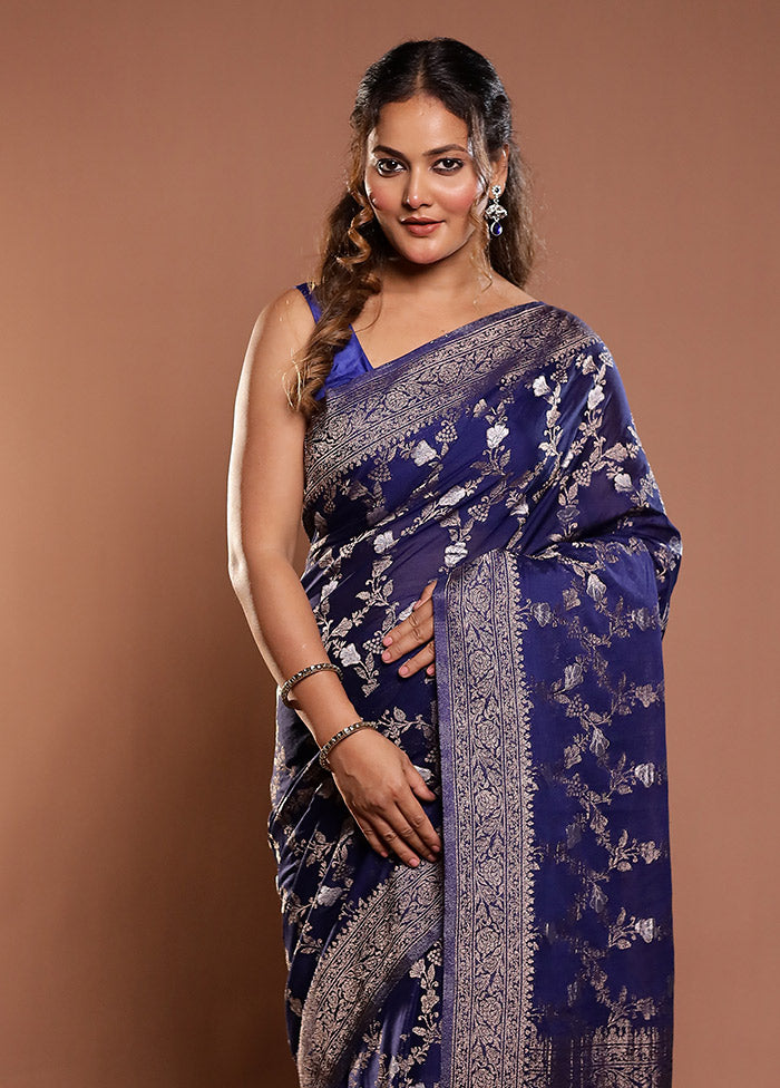 Blue Georgette Saree With Blouse Piece